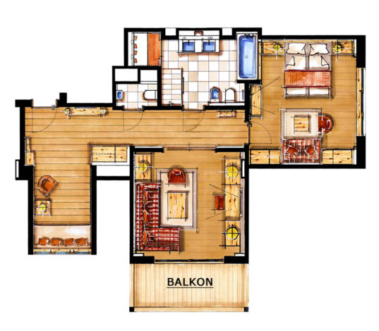 Zimmerskizze Panorama-Suite Bergkristall 78 m²